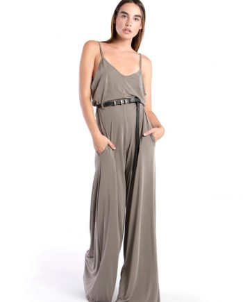 Our Model in the Izolde Jumpsuit in the Grey Shade Front