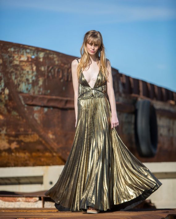 grecian dress gold Grecian Lamé One Shoulder Gown Silver / XS main image 1