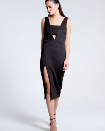 Our model in the Provocative Midi Dress Front