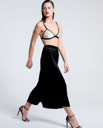 Our model in the Velvet Culotte Pants Front