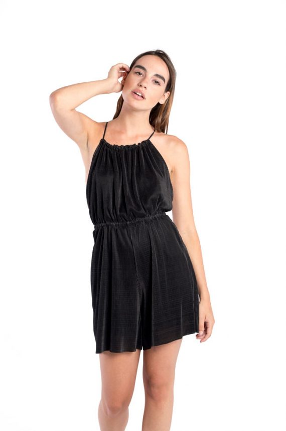 black pleated playsuit