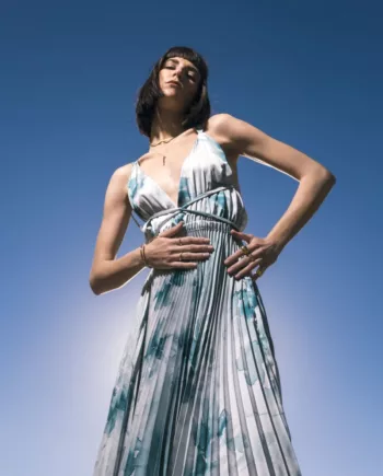 Valley of Grace Grecian Pleated Dress Petrol